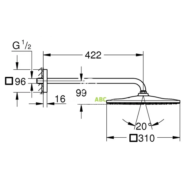 Deszczownica-z-ramieniem-422-mm-Grohe-RAINSHOWER-MONO-310-CUBE-26564000-125242