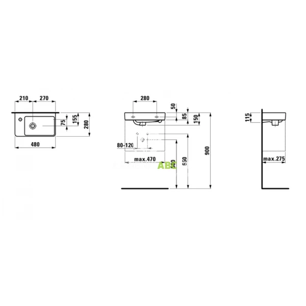 Umywalka-scienna-48x28-Laufen-PRO-S-H8159550001041-lewa-99503