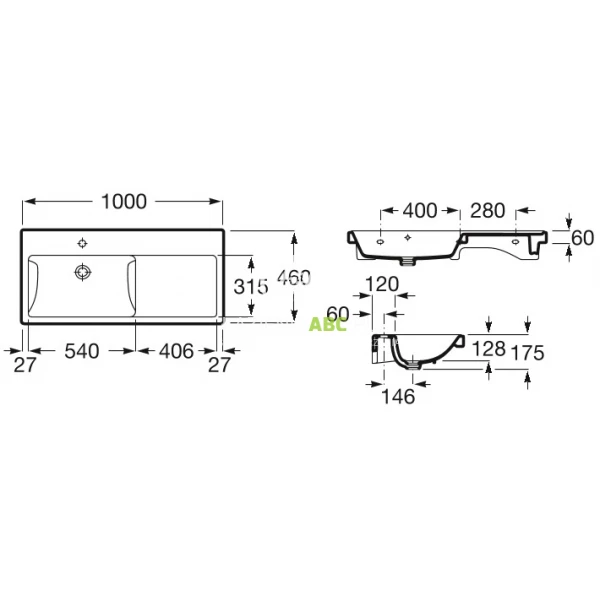 Umywalka-scienna-asymetryczna-100x46-Roca-GAP-A3270MB000-lewa-111871