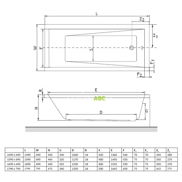 Wanna-akrylowa-170x70-Excellent-WAVE-SLIM-WAEX.WAV17WHS-91753