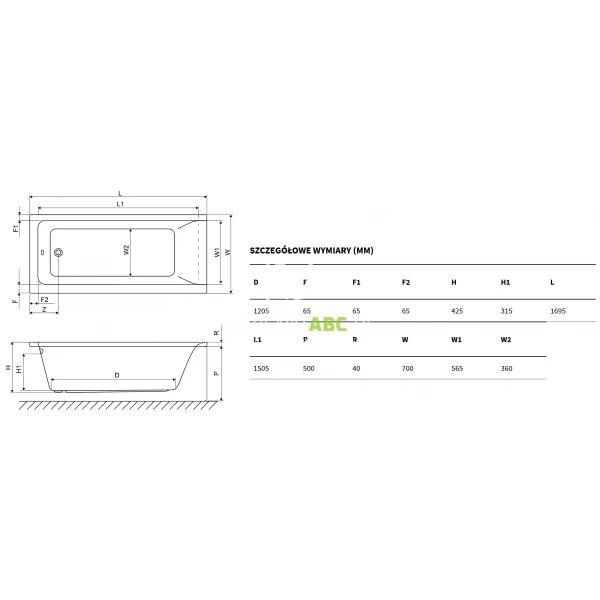 Wanna-prostokatna-170x70-Excellent-SAVIA-WANL.SAV17WH-173536