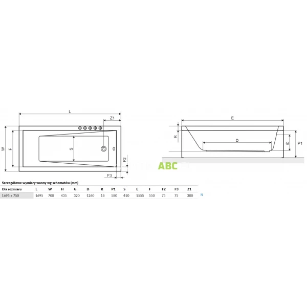 Wanna-prostokatna-170x75-Excellent-WAVE-WAEX.WAV170.75WHS-125139