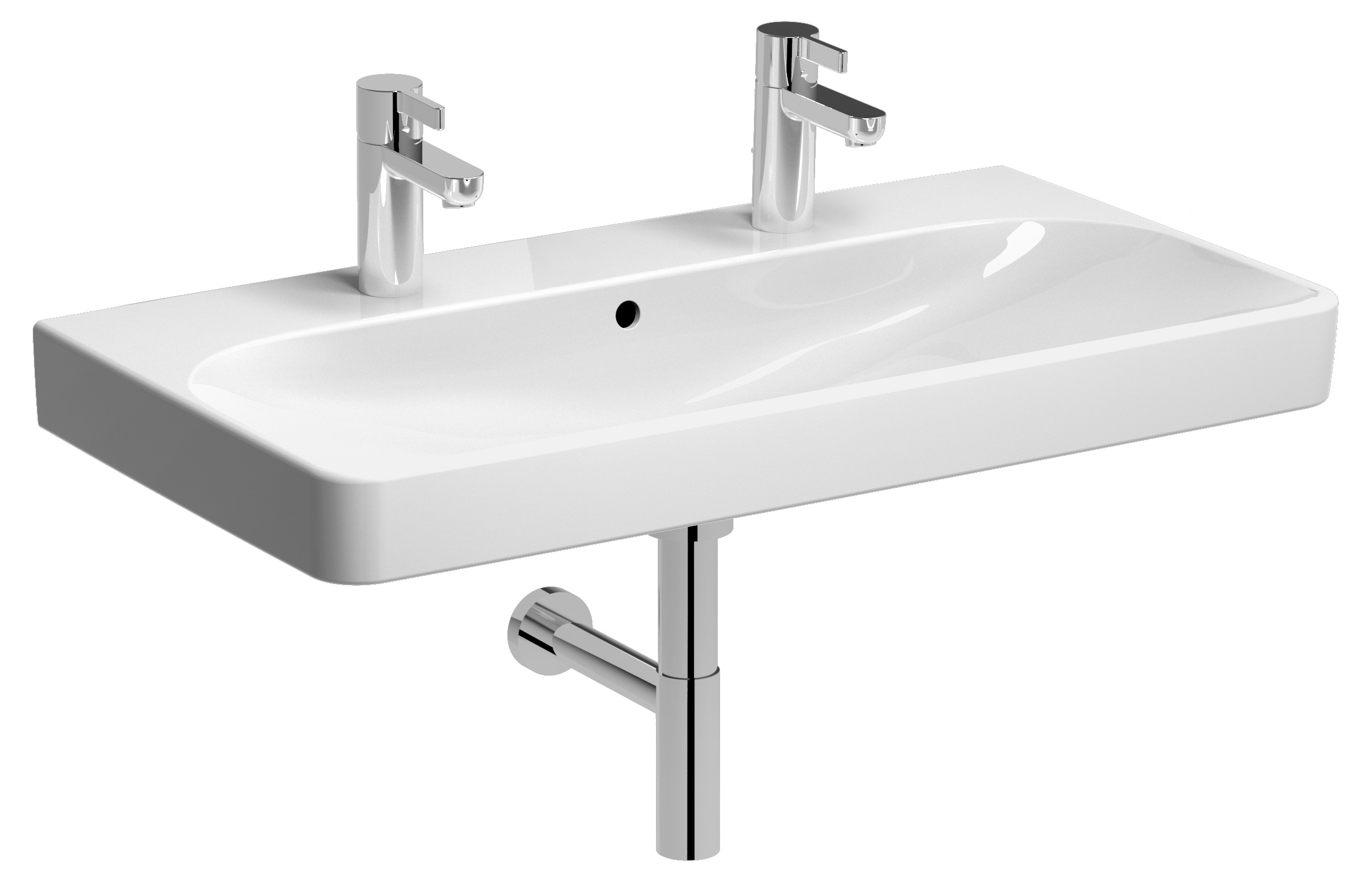 Umywalka meblowa 90x48 z dwoma otworami, z przelewem Geberit SMYLE SQUARE 500.252.01.1