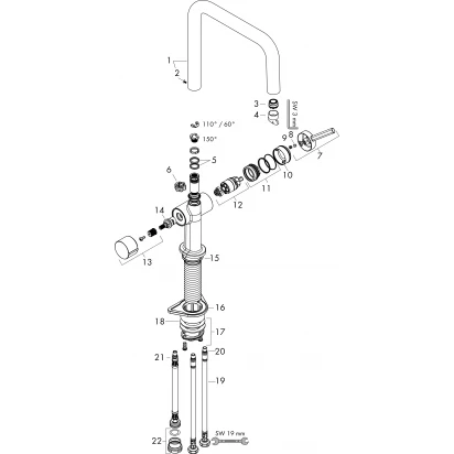 Bateria kuchenna U 220 z zaworem do pralki / zmywarki Hansgrohe TALIS M54 72807670 czarna mat