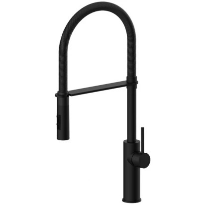 Bateria kuchenna z elastyczną wylewką Paffoni LIGHT LIG179NONO czarny mat