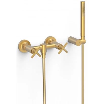 Bateria prysznicowa 2-uchwytowa + zestaw prysznicowy punktowy Tres MONT BLANC 28316301OM złota mat