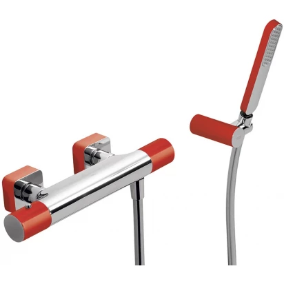 Bateria natryskowa termostatyczna z zestawem natryskowym Tres LOFT-COLORS 200.164.09.RO czerwony chrom