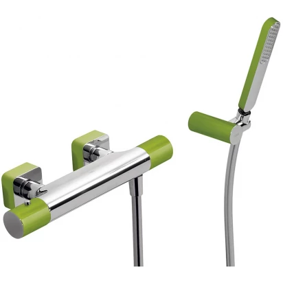 Bateria natryskowa termostatyczna z zestawem natryskowym Tres LOFT-COLORS 200.164.09.VE zielony chrom