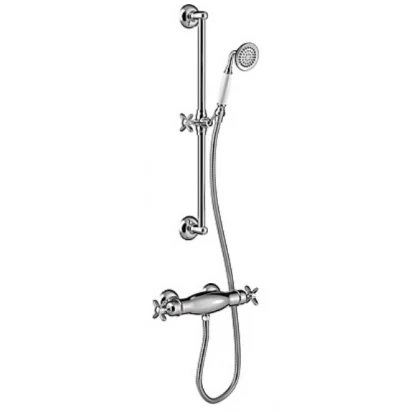 Bateria prysznicowa ścienna termostatyczna + zestaw natryskowy Tres Mono-clasic 242.164.02 chrom