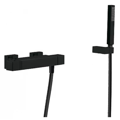 Bateria termostatyczna natryskowa z zestawem prysznicowym Tres CUADRO EXCLUSIVE 007.164.03.9.NM czarny-matowy