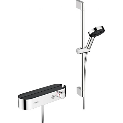 Bateria termostatyczna ścienna + zestaw prysznicowy na drążku 65 cm Hansgrohe PULSIFY SELECT S 24260000