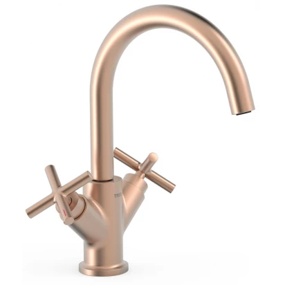 Bateria umywalka wysoka 2-uchwytowa Tres MONT BLANC 28320301OPM różowe złoto mat