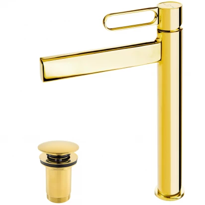 Bateria umywalkowa wysoka z korkiem klik-klak FDesign ZAFFIRO FD1-ZFR-2L-55 złota