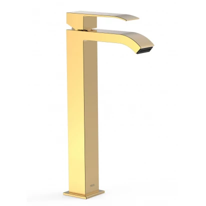Bateria umywalkowa wysoka z wylewką kaskadową Tres CUADRO EXCLUSIVE 00681001OR złota