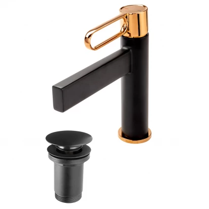 Bateria umywalkowa z korkiem klik-klak FDesign ZAFFIRO FD1-ZFR-2-25 różowe złoto/czarna