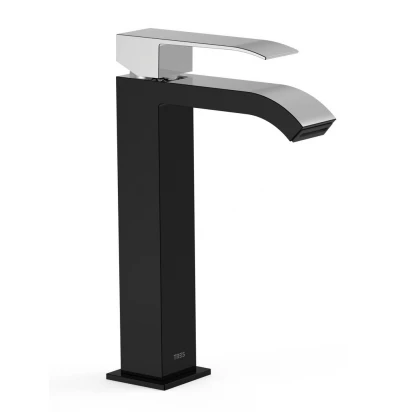 Bateria umywalkowa z wylewką kaskadową Tres CUADRO EXCLUSIVE 00661001NE czarna/chrom