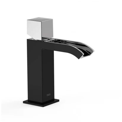 Bateria umywalkowa z wylewką kaskadową otwartą Tres CUADRO EXCLUSIVE 00611002NE czarna mat