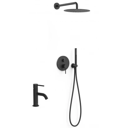 Bateria umywalkowa + zestaw prysznicowy Tres STUDY EXCLUSIVE 26279402NM czarny mat