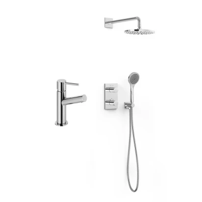 Bateria umywalkowa + zestaw prysznicowy podtynkowy termostatyczny Tres MAX 06279802