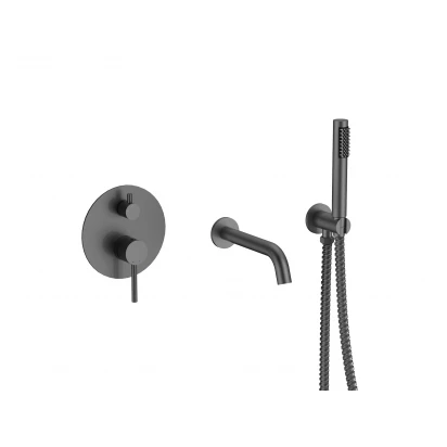 Bateria wannowa podtynkowa + wylewka + zestaw prysznicowy Besco VEO BW-VSP-GR gun metal