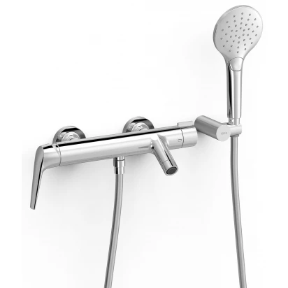 Bateria wannowa ścienna + zestaw prysznicowy punktowy Tres FUJI 28117001