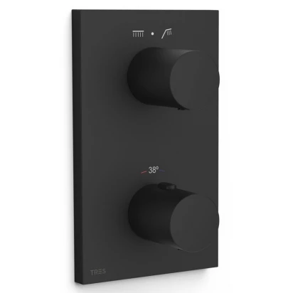 Bateria wannowo-prysznicowa podtynkowa termostatyczna prostokątna rozeta Tres THERM-BOX 21625001NM czarna mat