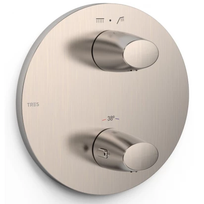 Bateria wannowo-prysznicowa termostatyczna podtynkowa okrągła rozeta Tres THERM-BOX 28125001AC stal