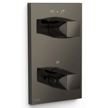 Bateria wannowo-prysznicowa termostatyczna podtynkowa prostokątna rozeta Tres THERM-BOX 21125001KM czerń metalizowana