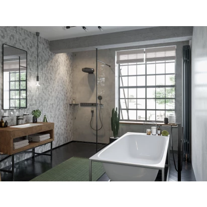 Deszczownica okrągła 36 cm 3-funkcje ścienna Hansgrohe RAINFINITY 26234340 czarny chrom szczotkowany