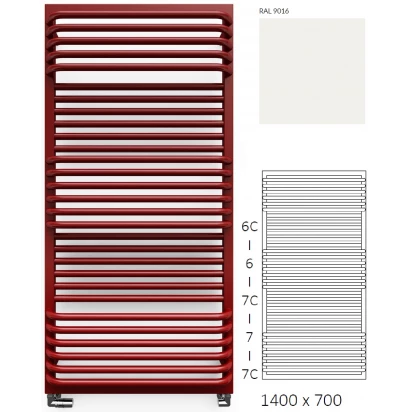 Grzejnik wodny 140x70 Terma POC 2 RAL9016 WGZUL140070K916SX