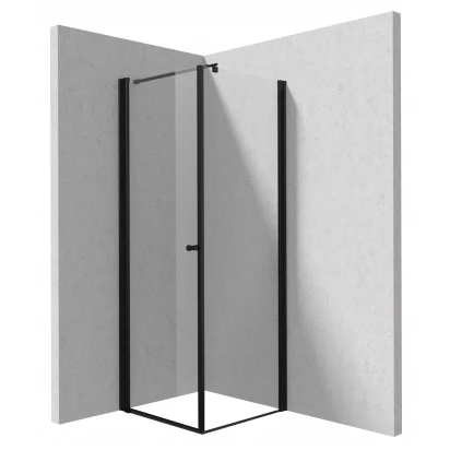 Kabina prysznicowa kwadratowa 90x90 Deante KERRIA PLUS NERO KTSWN41P, KTS N39P d/wahadłowe + ścianka czarna