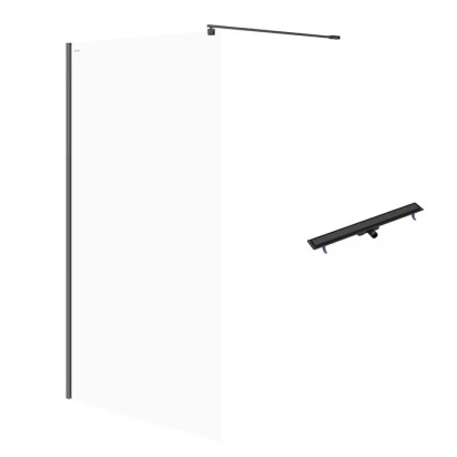 Kabina prysznicowa walk-in 120x200 z odpływem liniowym 90 cm Cersanit MILLE/TAKO S601-240 czarna/czarny