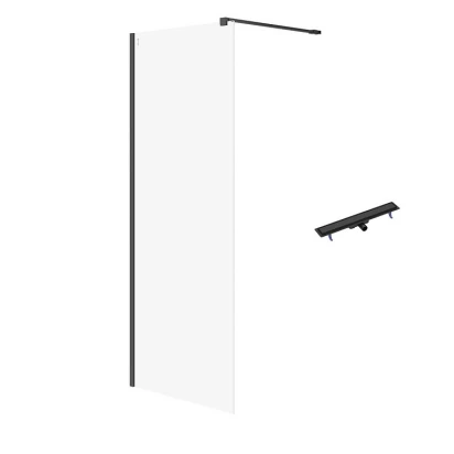 Kabina prysznicowa walk-in 80x200 z odpływem liniowym 70 cm Cersanit MILLE/TAKO S601-244 czarna/czarny