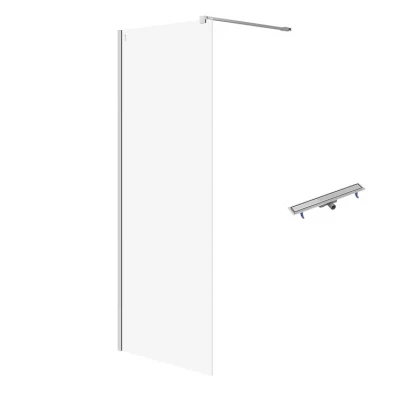 Kabina prysznicowa walk-in 80x200 z odpływem liniowym 70 cm Cersanit MILLE/TAKO S601-245 chrom/stalowy