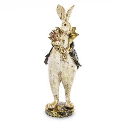 Królik zając z bukietem kwiatów figurka 29cm Pierrot 160836