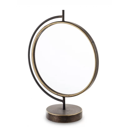 Lustro okrągłe stojące metalowe czarno-złote 143703