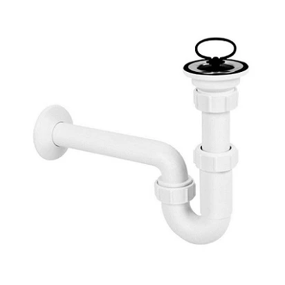 McAlpine HC4PF-32+HC15B Syfon umywalkowy rurowy 11/4x32 mm z sitem ze stali nierdzewnej, z korkiem gumowym