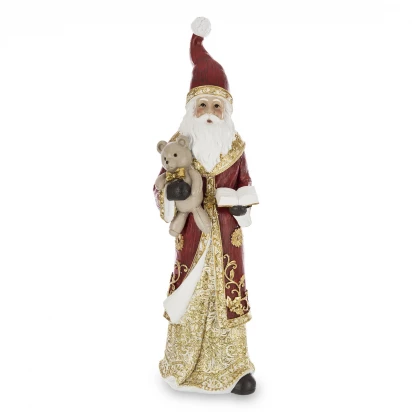 Mikołaj z misiem figurka 40,5cm Casa Roma 159485 czerwony / złoty