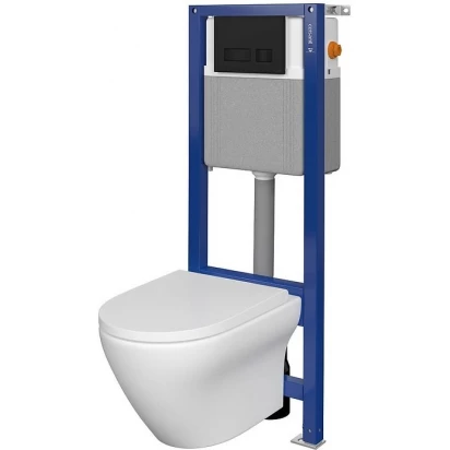 Miska WC LARGA OVAL + deska wolnoopadająca slim + stelaż podtynkowy AQUA 22 + przycisk mechaniczny MOVI czarny mat Cersanit AQUA 2 S701-501