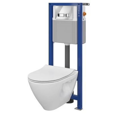 Miska WC MILLE PLUS bez kołnierza + deska wolnoopadająca + stelaż podtynkowy AQUA 22 MECH + przycisk spłukujący MOVI Cersanit  S701-461