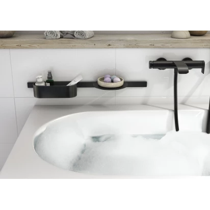 Panel ścienny 70 cm + półka na kosmetyki + kosz do przechowywania Hansgrohe WALLSTORIS 27966670 czarny mat