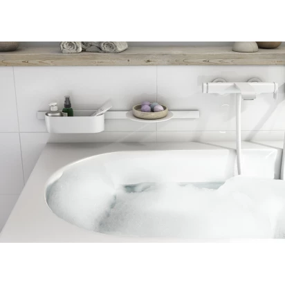 Panel ścienny 70 cm + półka na kosmetyki + kosz do przechowywania Hansgrohe WALLSTORIS 27966700 biały mat