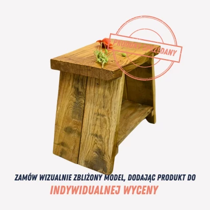 Ręcznie robiony stołek zydel drewniany dębowy xob3633 z półką