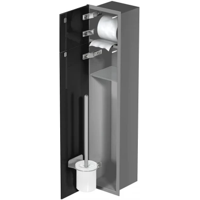 Schowek WC ze stali nierdzewnej do zabudowy na szczotkę i papier toaletowy PW2DLGRWC800 lewe