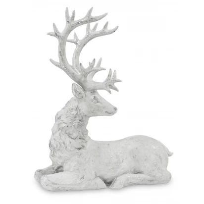 Siedzący jeleń biało-srebrna figurka 38cm Casa Roma 122407