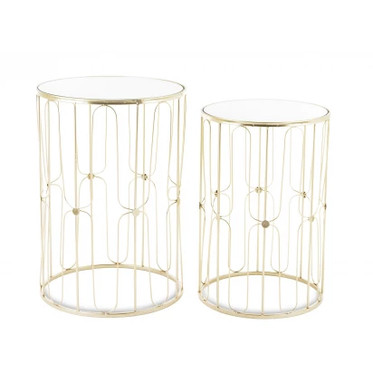 Stoliki metalowe złote z lustrzanym blatem komplet 2 szt. 140323