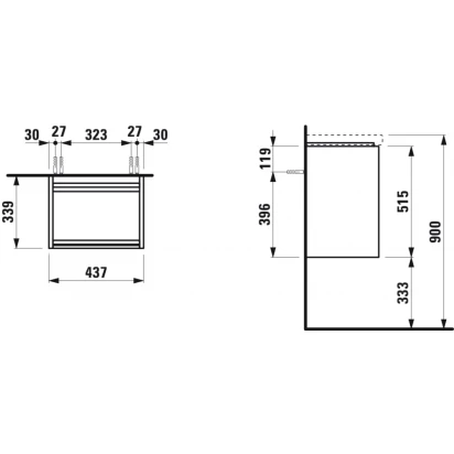 Szafka pod umywalkę 43,5 cm 1D Laufen Pro LANI H4035021129991 drzwi prawe