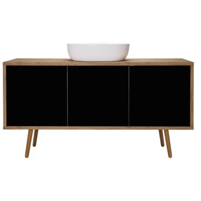 Szafka podumywalkowa 140 cm z półką Oltens HEDVIG 60205360 czarna mat/dąb natural