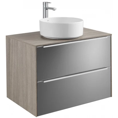 Szafka z blatem pod umywalki nablatowe 80xz49,8x55,4 cm Roca INSPIRA A851080403 ciemne szkło / dąb