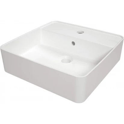 Umywalka nablatowa kwadratowa 42x42 z wyspą na baterię Deante SQUARE CGS 6U4B biała